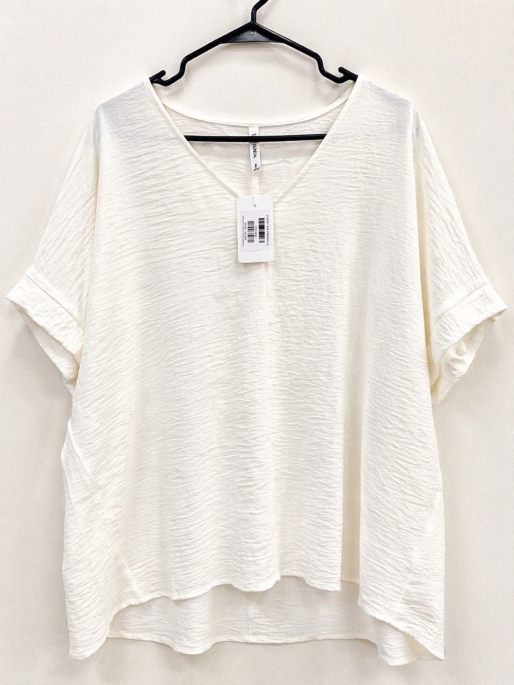 Relaxed White V-Neck Textured Short Sleeve Blouse